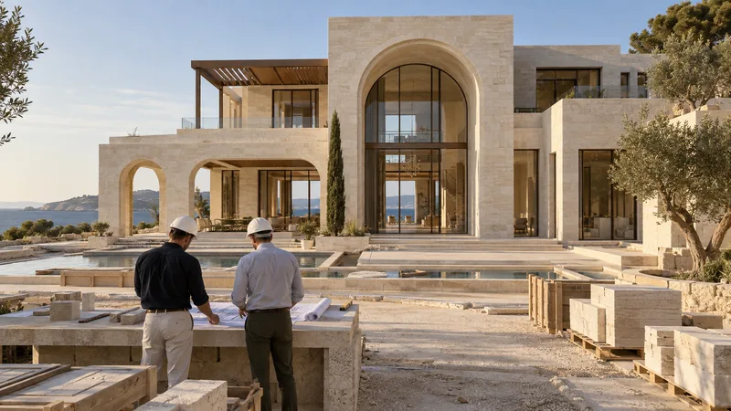 Illustrative limestone residence during construction